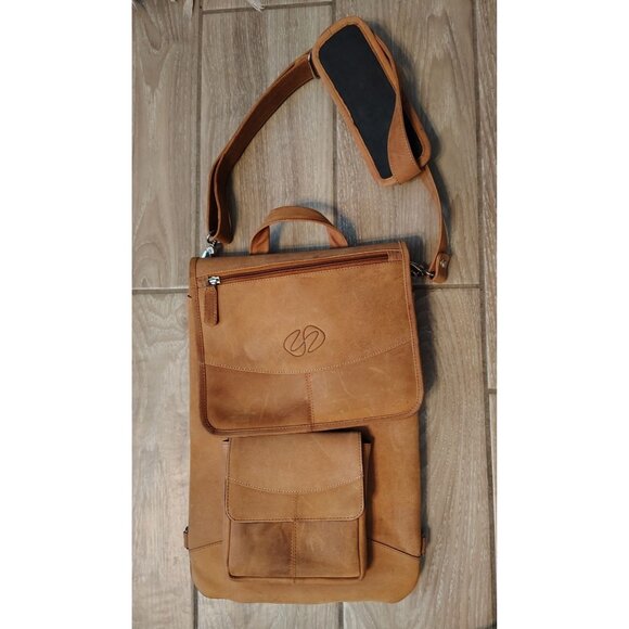 Michael Santoro Design Premium Brown Leather Vertical Briefcase MacCase Strap - Picture 2 of 12
